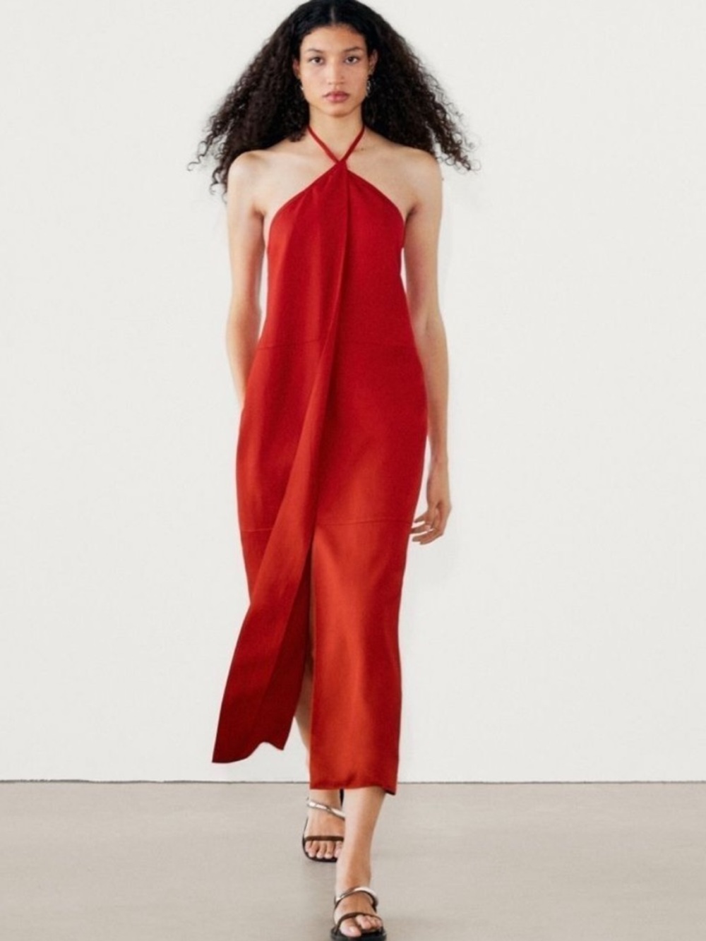 Mossimo Dutti red halter midi dress
